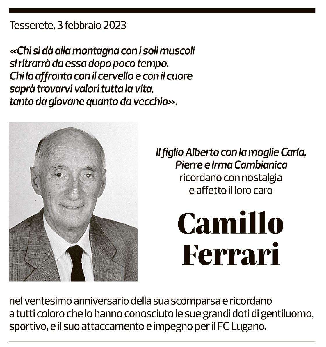 Annuncio funebre Camillo Ferrari