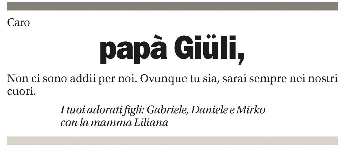 Annuncio funebre Papà Giüli (giuliano) Amadò