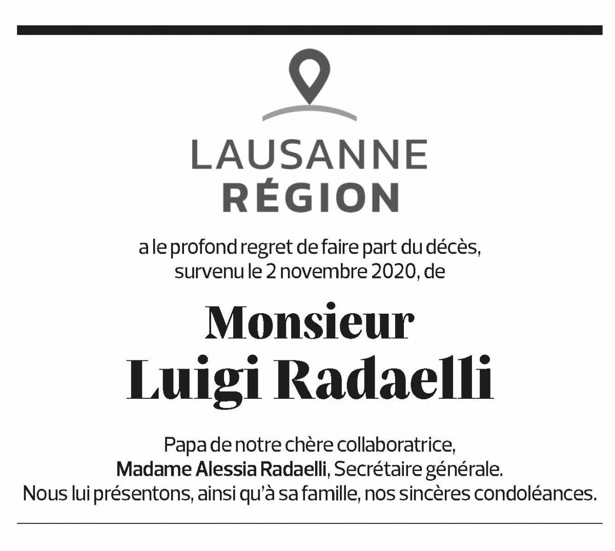 Annuncio funebre Luigi Radaelli