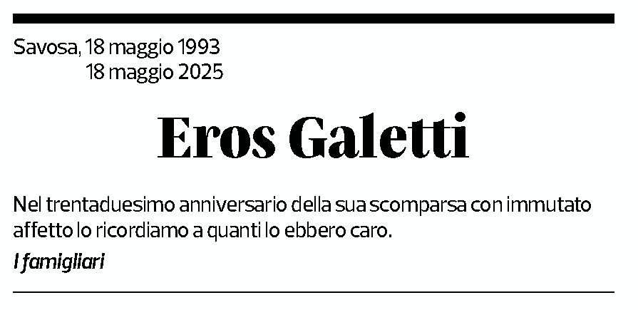 Annuncio funebre Eros Galetti