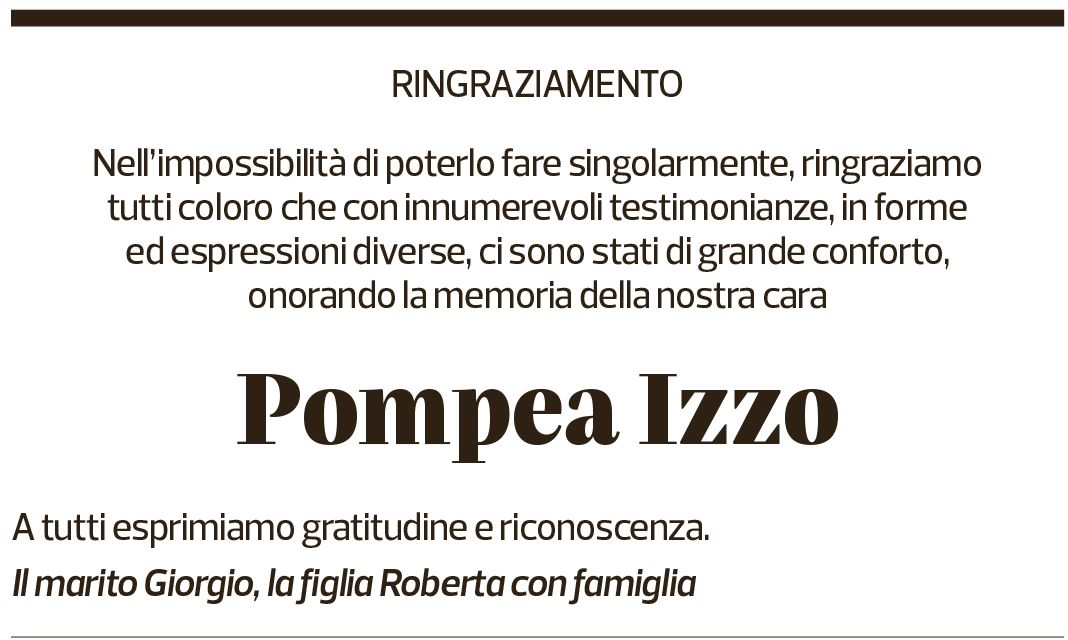 Annuncio funebre Pompea Izzo