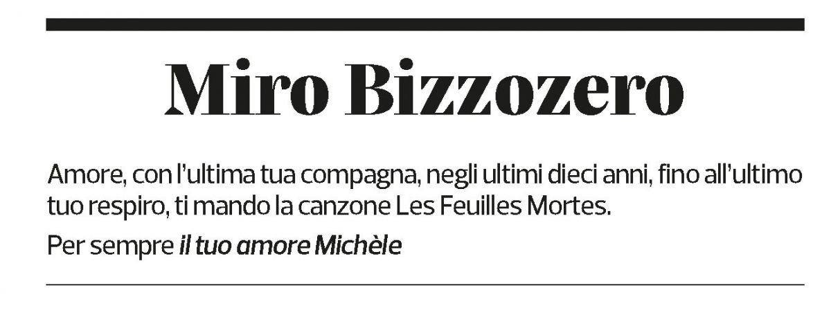 Annuncio funebre Miro Bizzozero