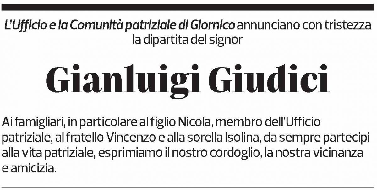 Annuncio funebre Gianluigi Giudici