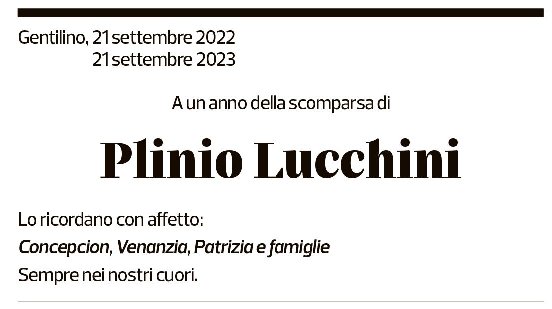 Annuncio funebre Plinio Lucchini