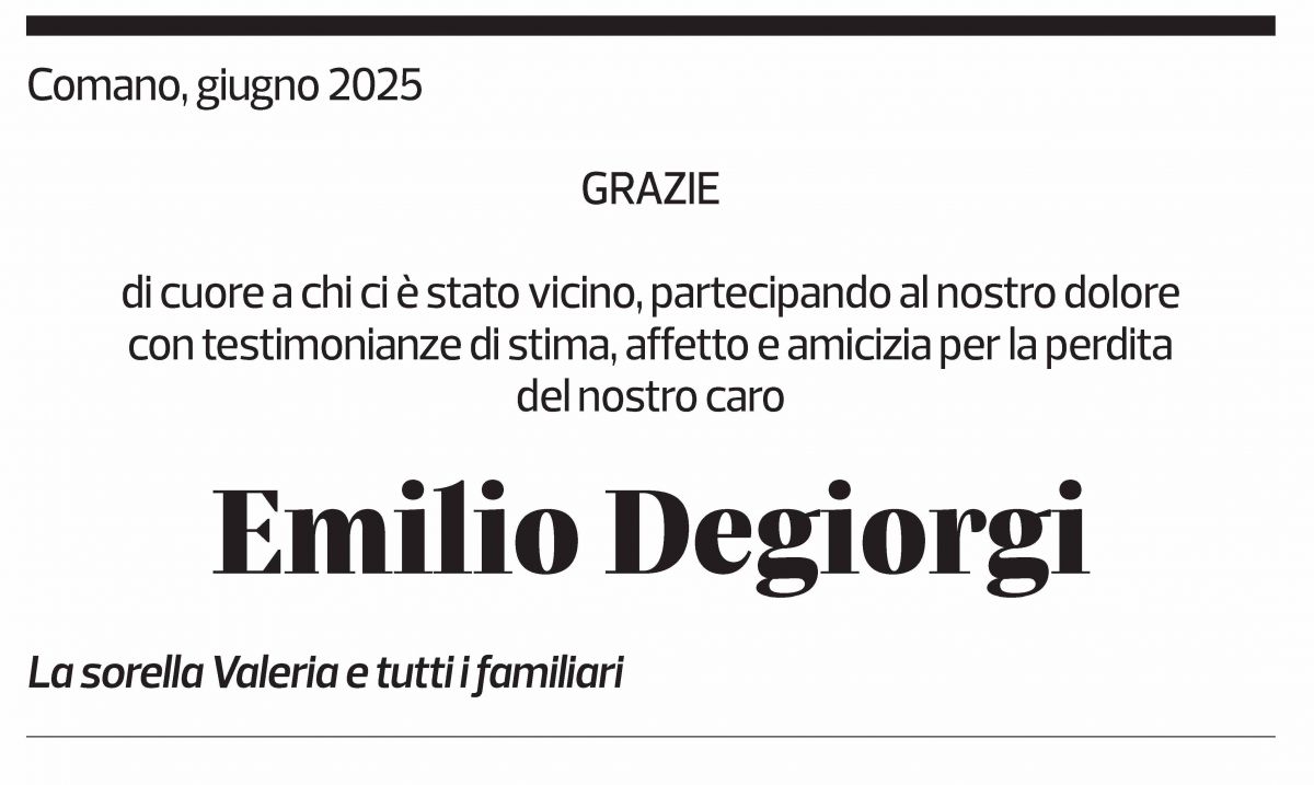 Annuncio funebre Emilio Degiorgi