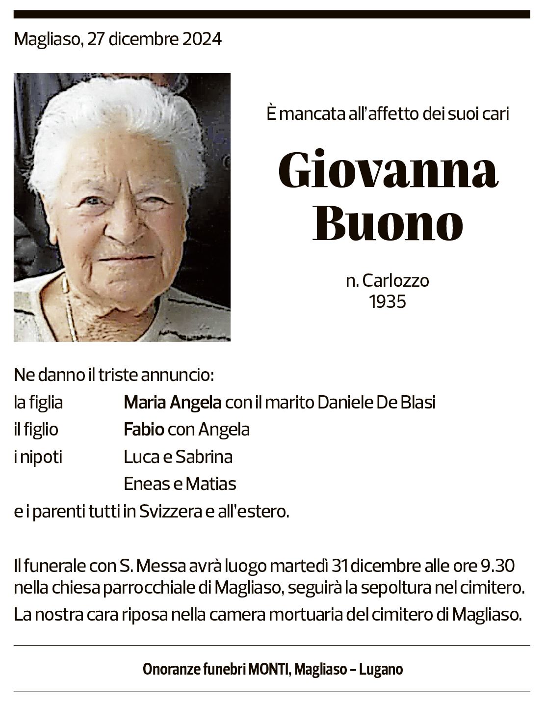 Annuncio funebre Giovanna Buono