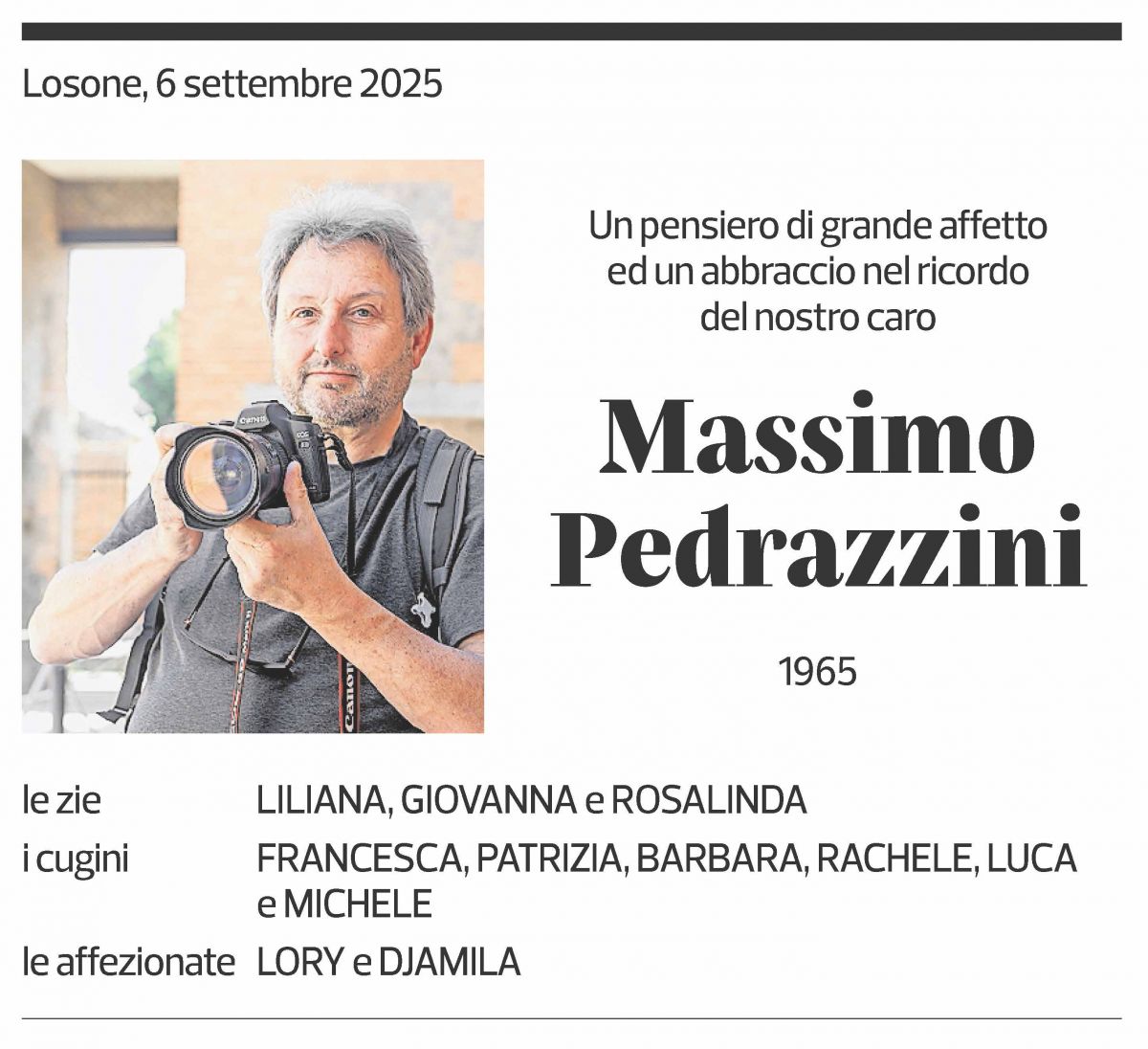 Annuncio funebre Massimo Pedrazzini