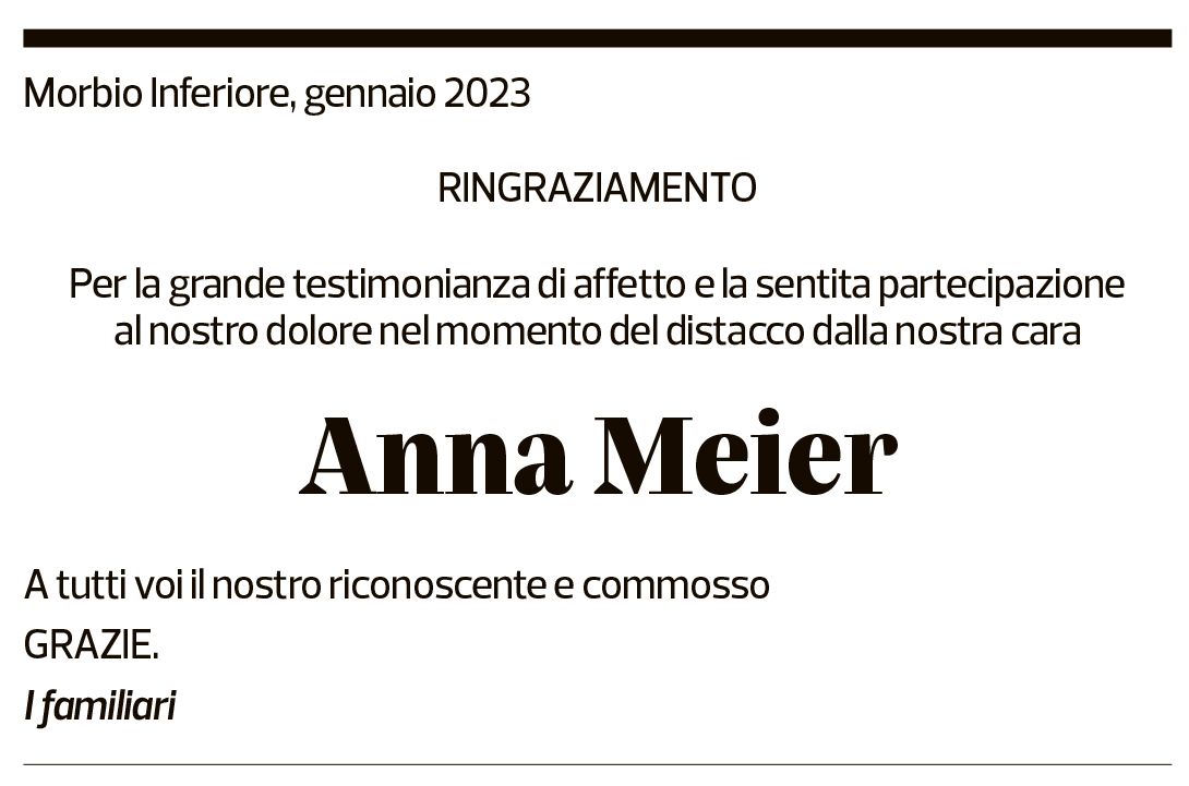 Annuncio funebre Anna Meier