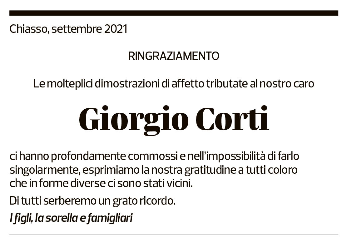 Annuncio funebre Giorgio Corti