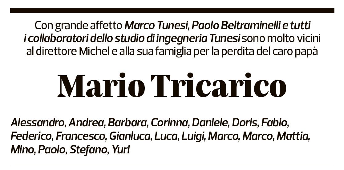 Annuncio funebre Mario Tricarico