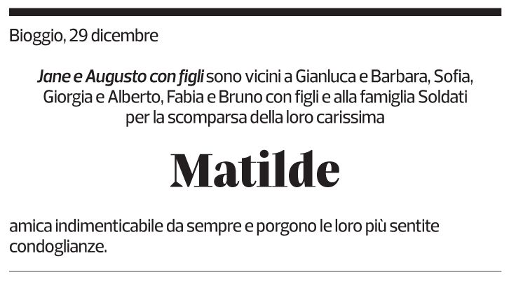Annuncio funebre Matilde Bonetti Soldati