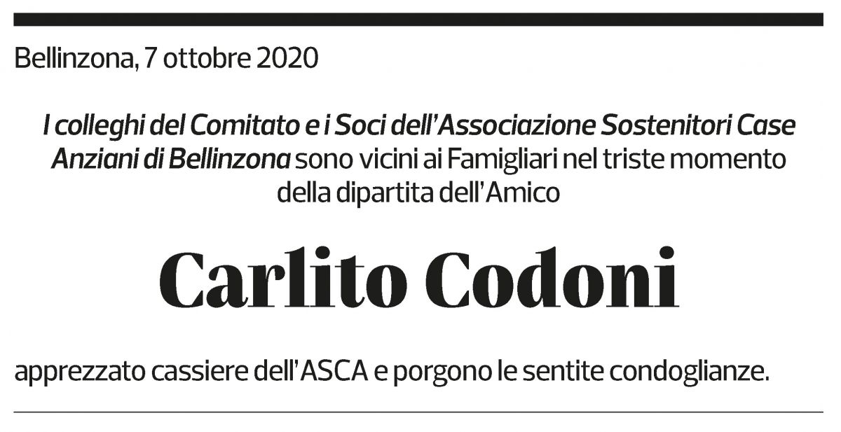 Annuncio funebre Carlito Codoni