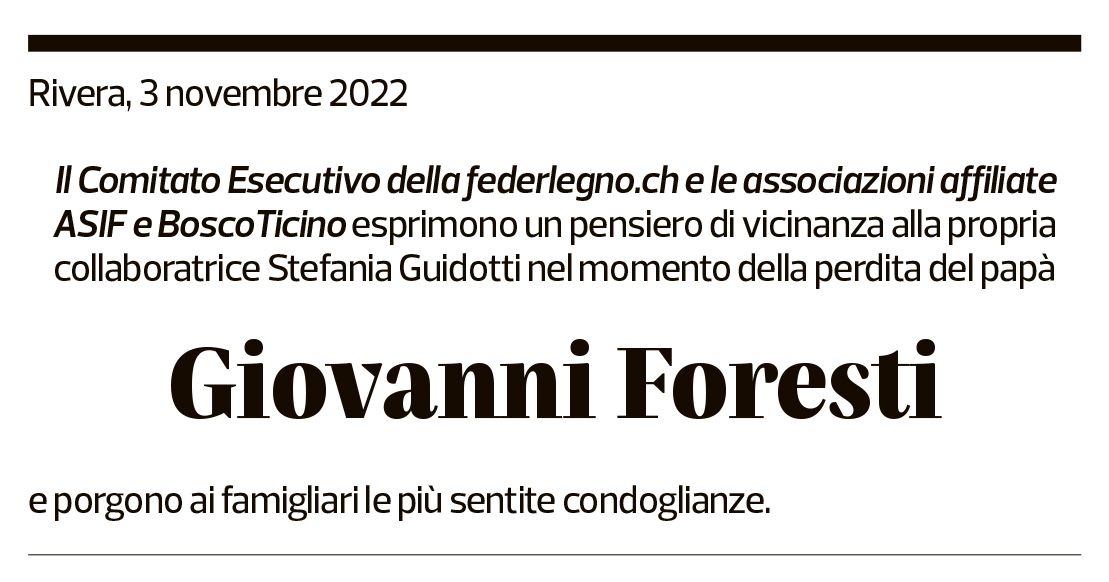 Annuncio funebre Giovanni Foresti