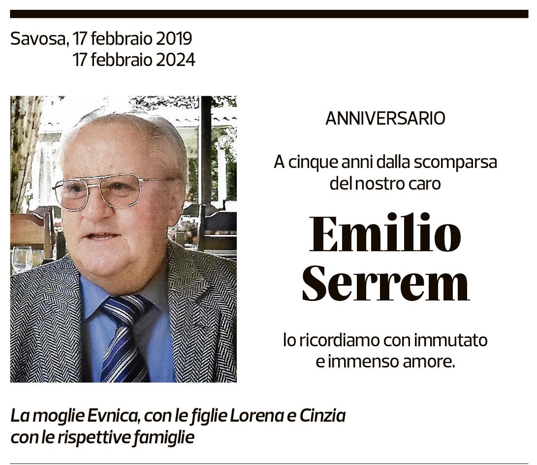 Annuncio funebre Emilio Serrem