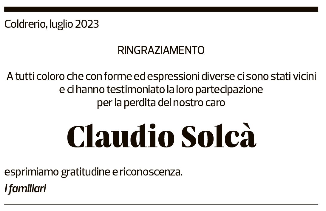 Annuncio funebre Claudio Solcà