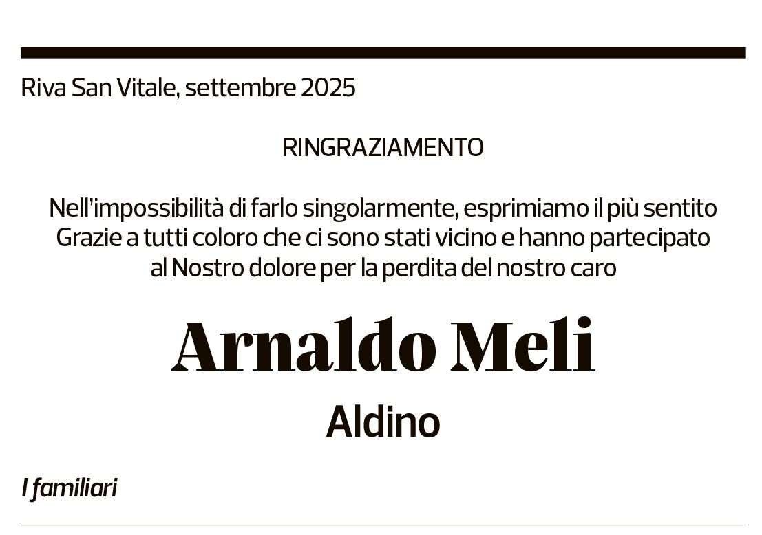 Annuncio funebre Arnaldo Meli