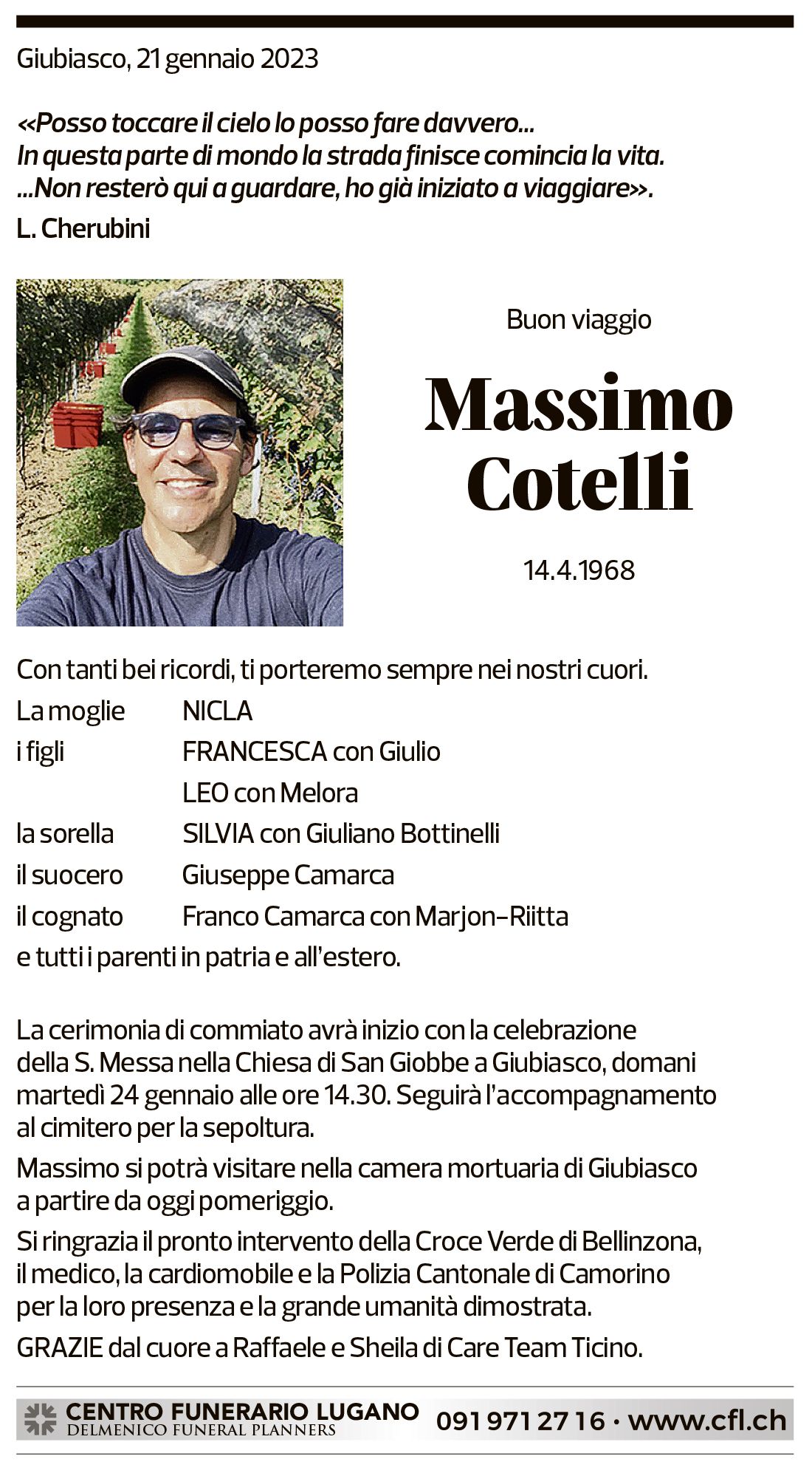 Annuncio funebre Massimo Cotelli