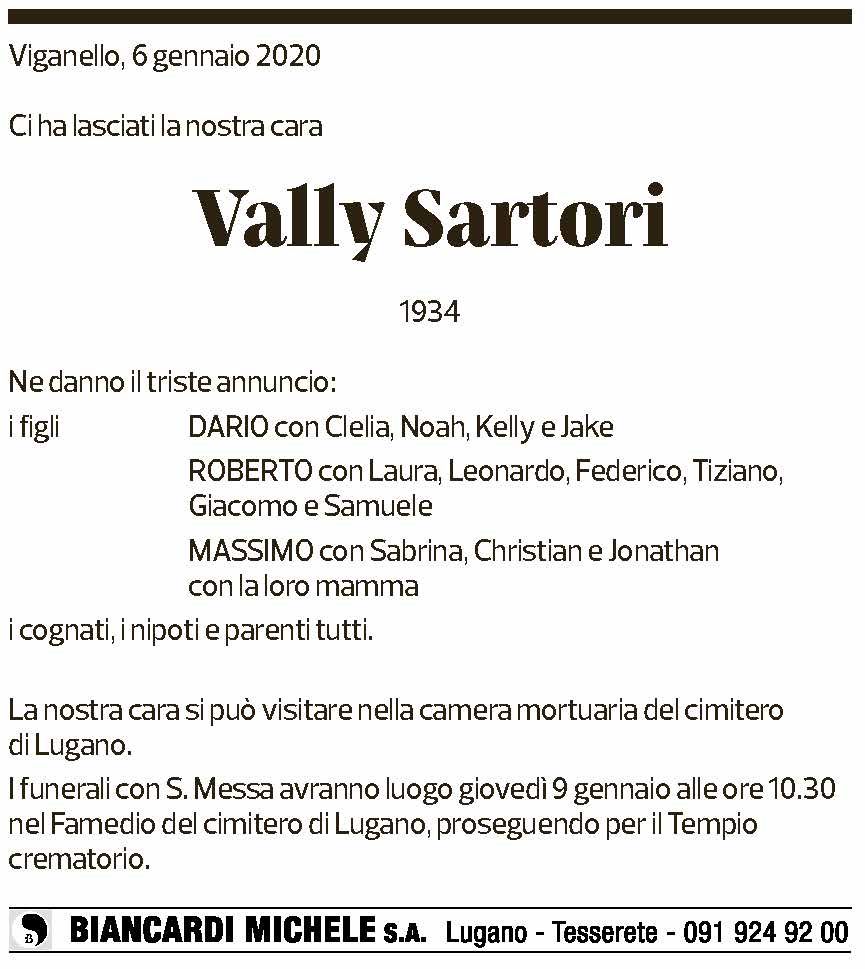 Annuncio funebre Vally Sartori