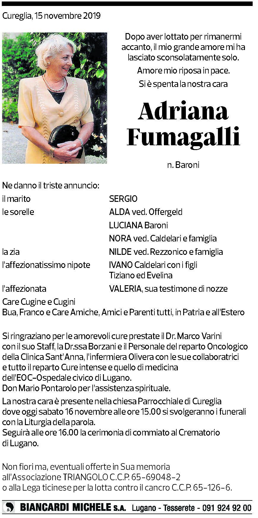 Annuncio funebre Adriana Fumagalli