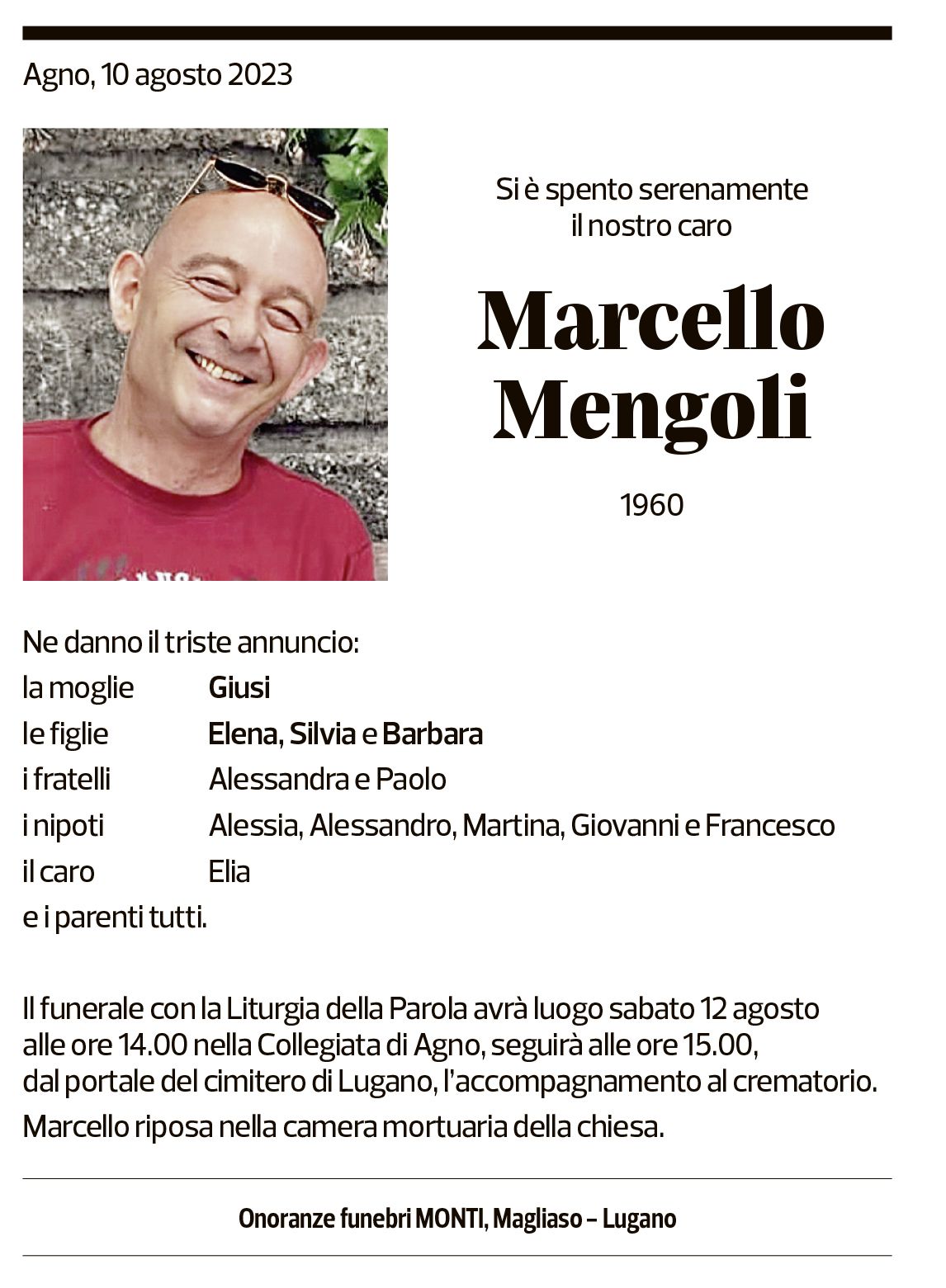 Annuncio funebre Marcello Mengoli