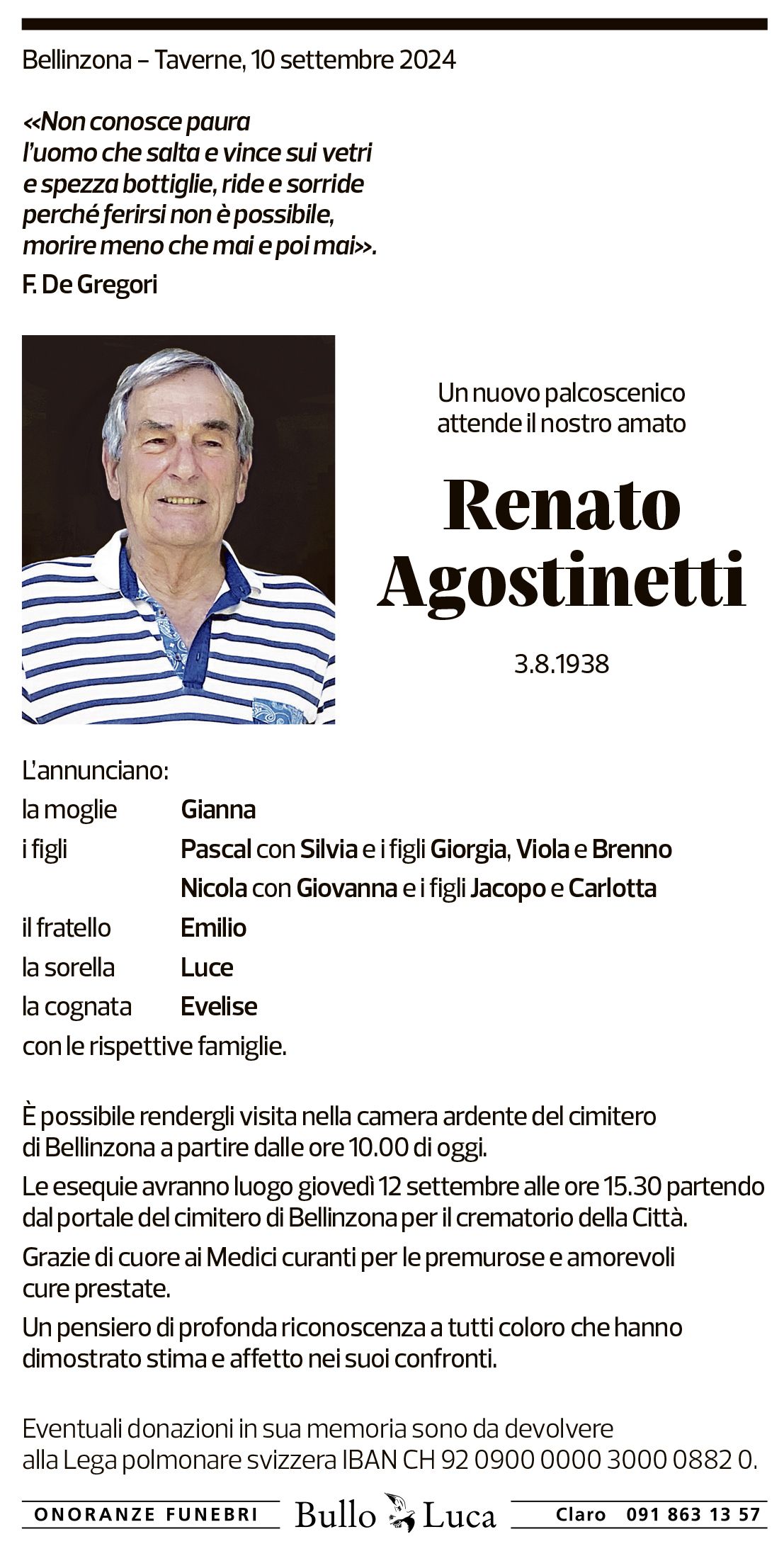 Annuncio funebre Renato Agostinetti