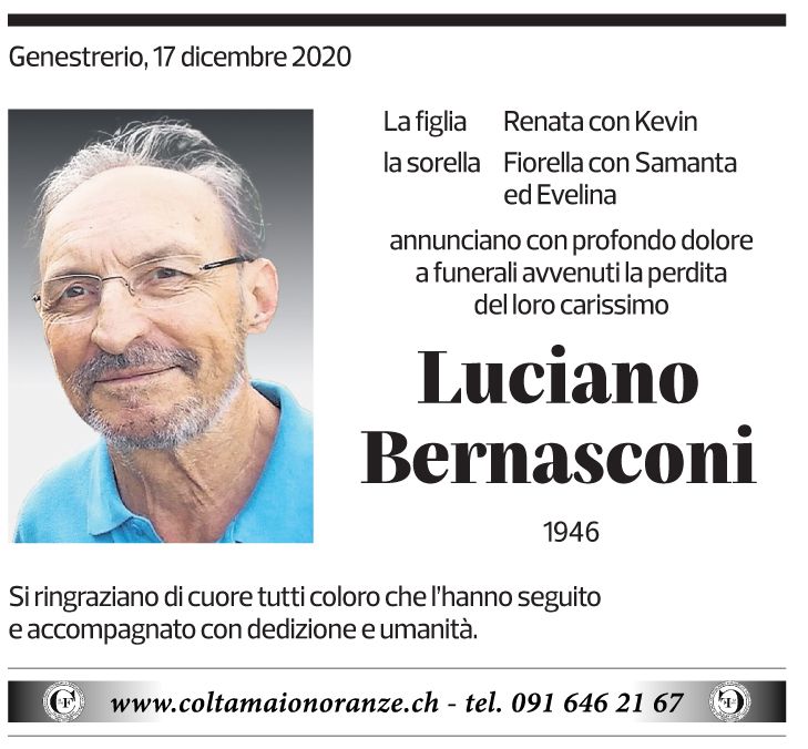 Annuncio funebre Luciano Bernasconi
