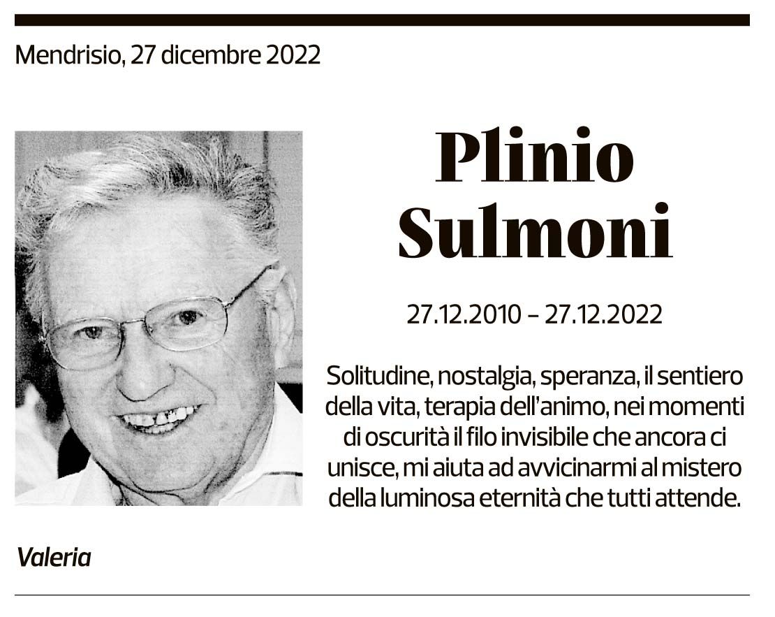 Annuncio funebre Plinio Sulmoni