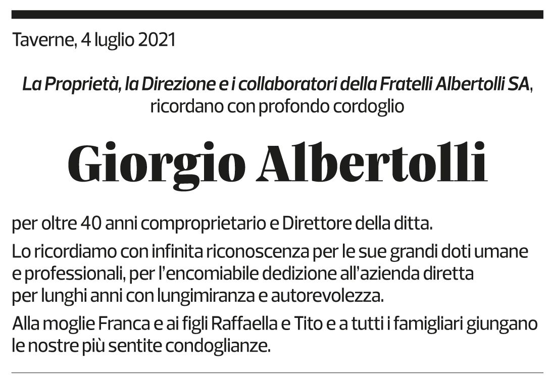 Annuncio funebre Giorgio Albertolli