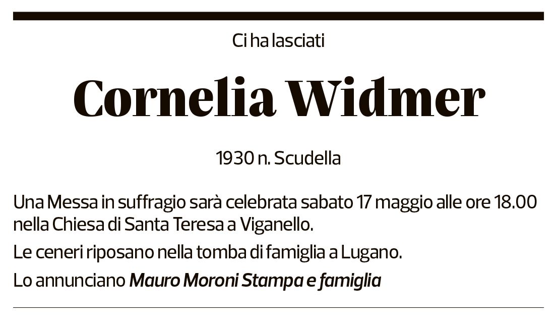 Annuncio funebre Cornelia Widmer