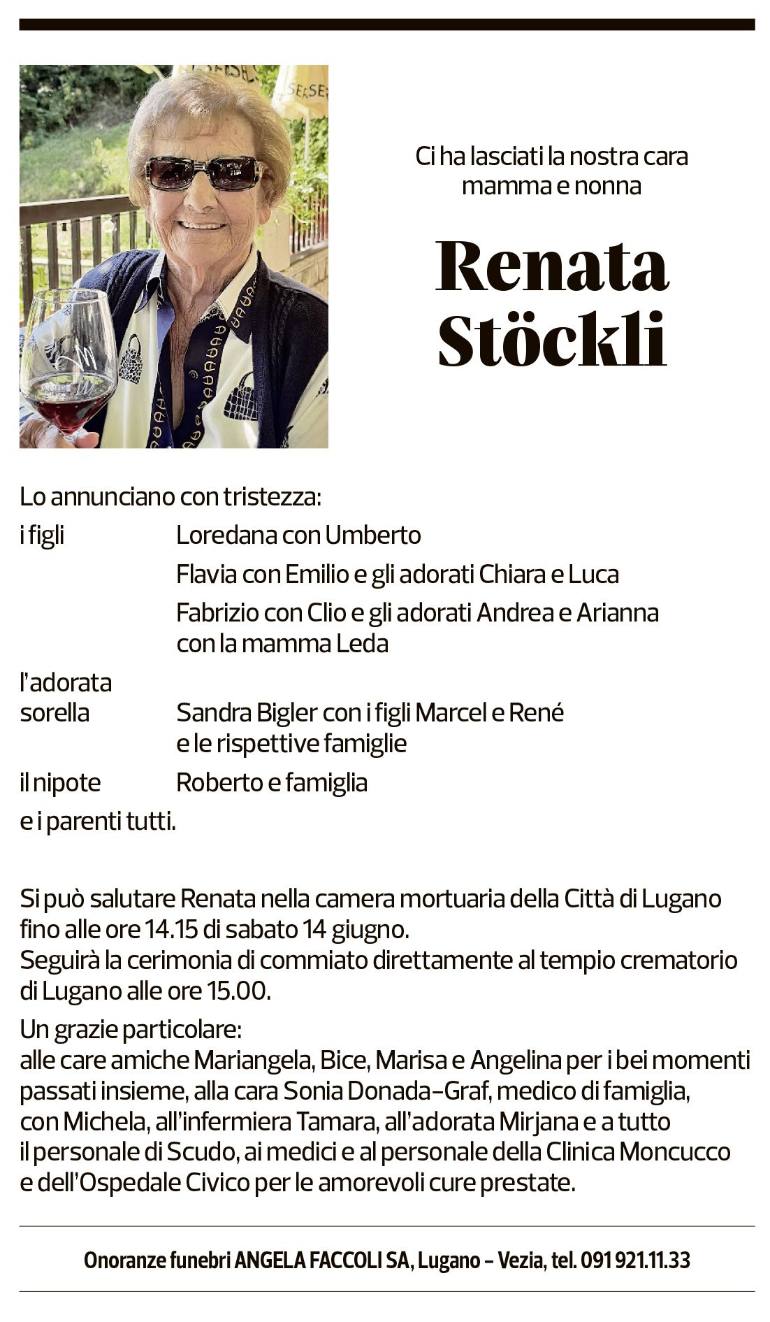 Annuncio funebre Renata Stöckli