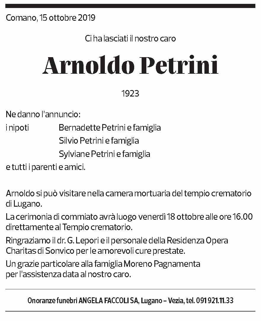 Annuncio funebre Arnoldo Petrini