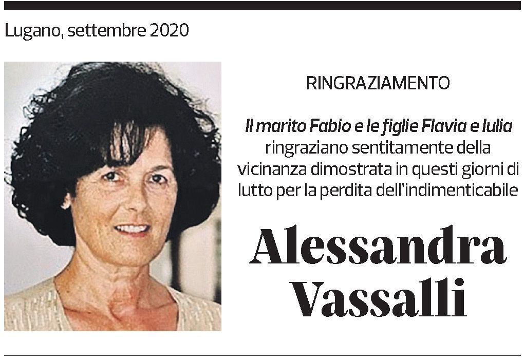 Annuncio funebre Alessandra Vassalli