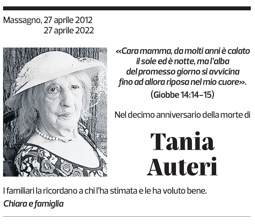 Annuncio funebre Tania Auteri