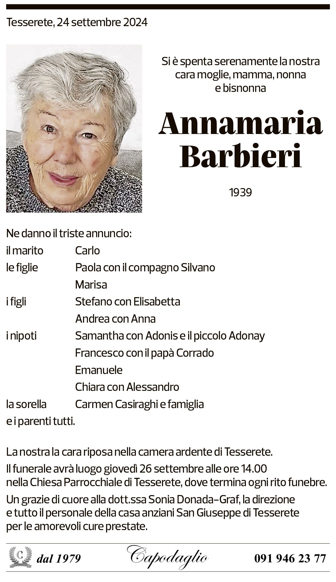 Annuncio funebre Annamaria Barbieri