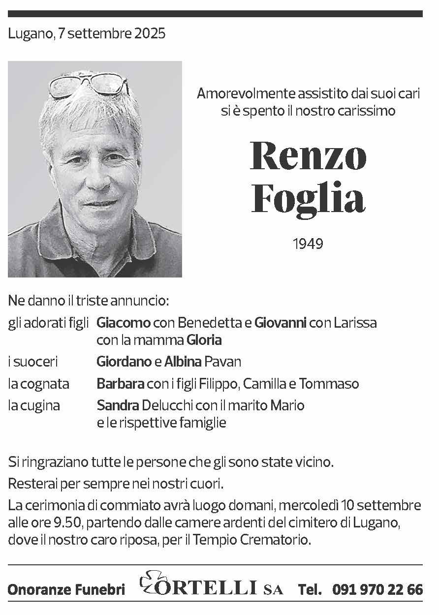 Annuncio funebre Renzo Foglia