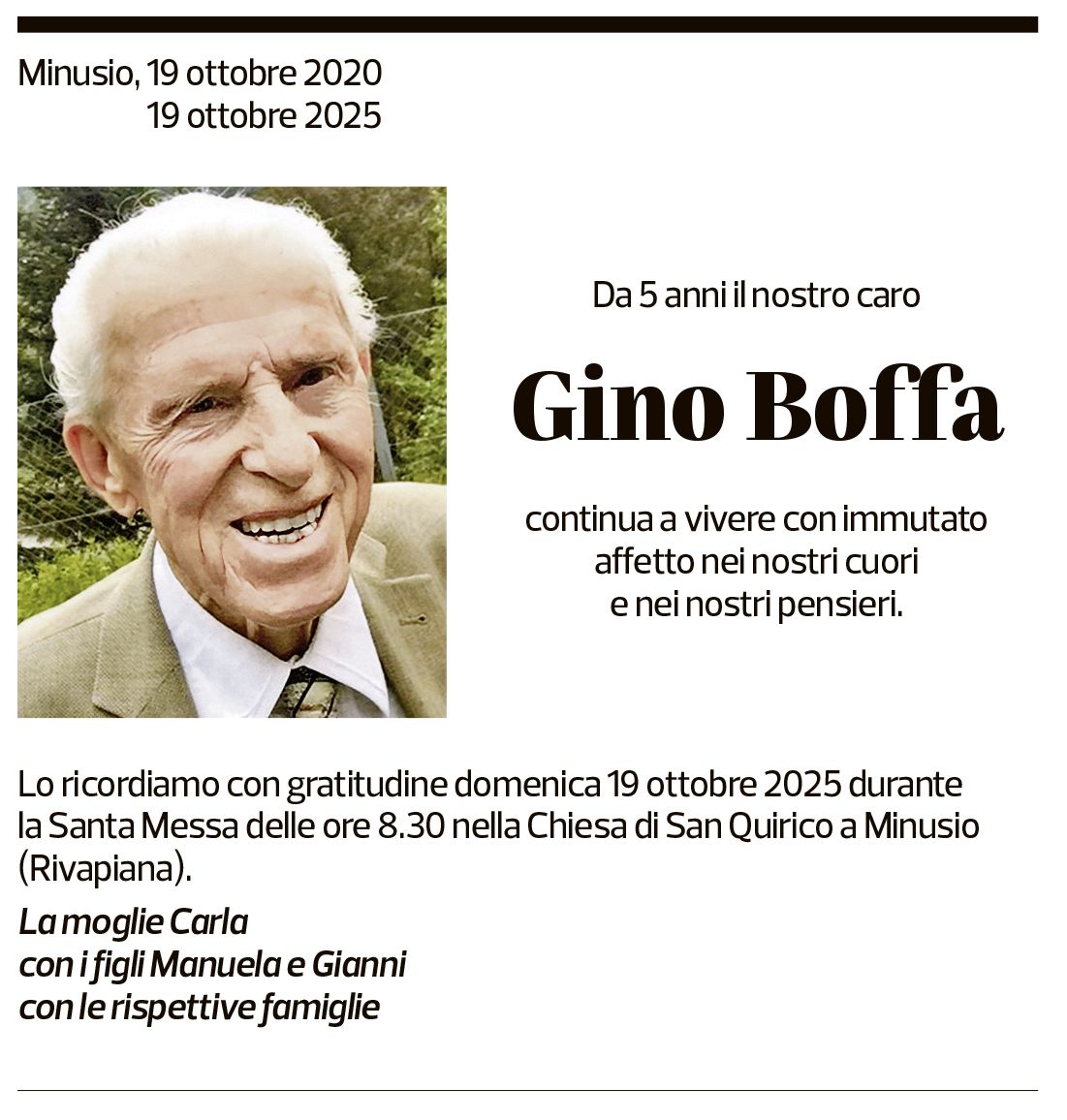 Annuncio funebre Gino Boffa