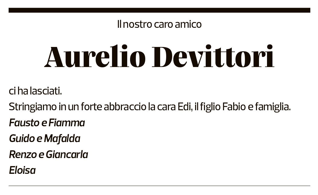 Annuncio funebre Aurelio Devittori