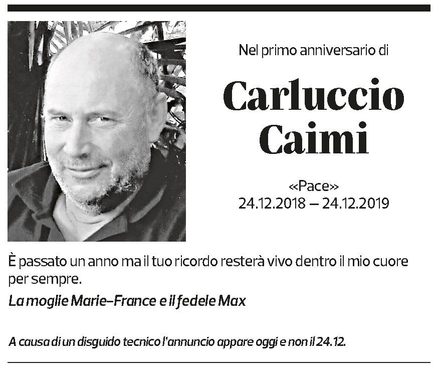 Annuncio funebre Carluccio Caimi