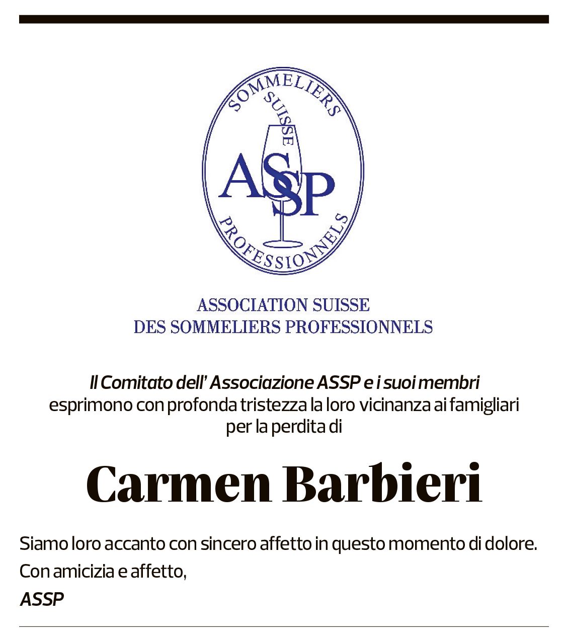Annuncio funebre Carmen Barbieri