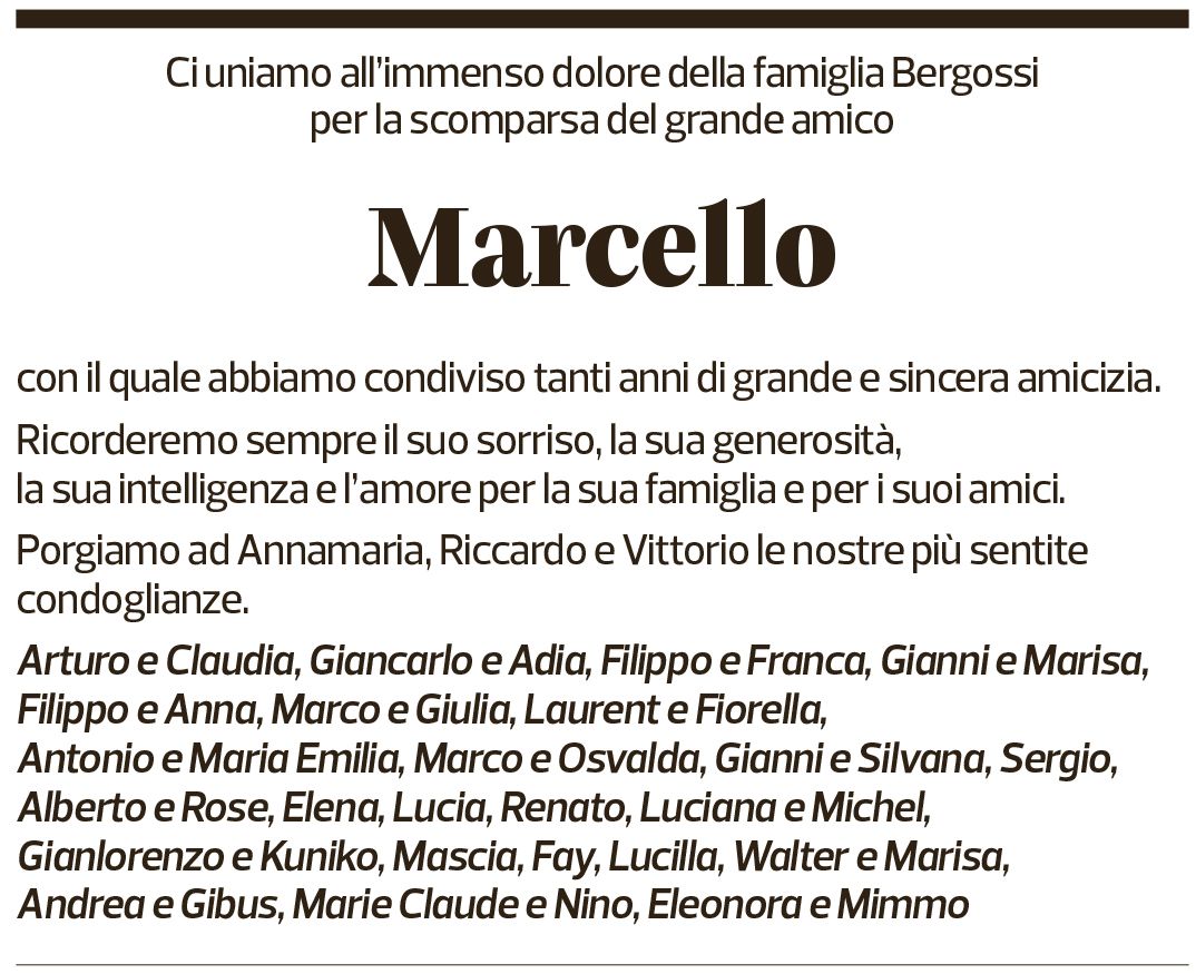 Annuncio funebre Marcello Bergossi