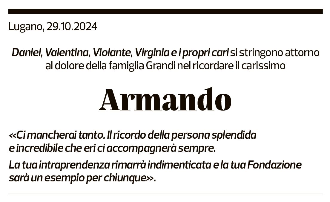 Annuncio funebre Armando Grandi