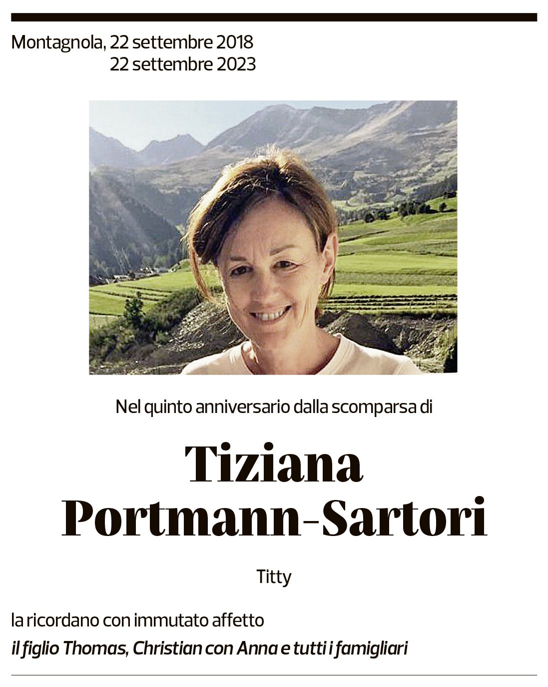 Annuncio funebre Tiziana Portmann-sartori