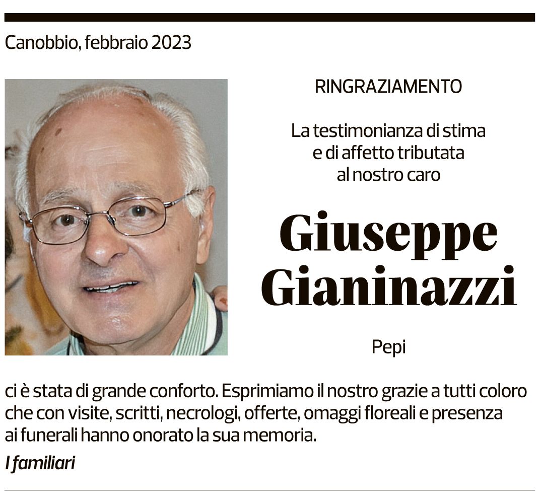 Annuncio funebre Giuseppe Gianinazzi