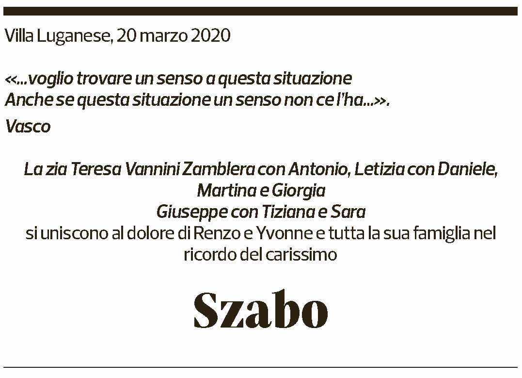 Annuncio funebre Szabo Zamblera