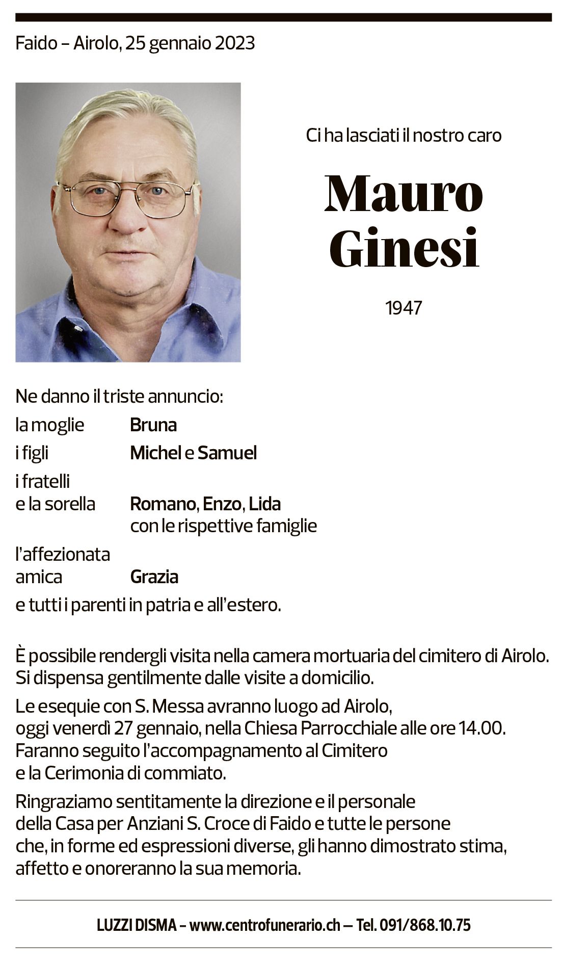 Annuncio funebre Mauro Ginesi