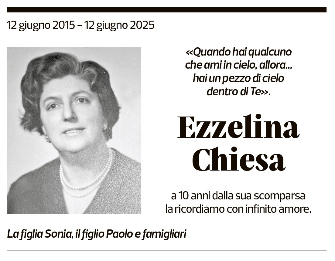 Annuncio funebre Ezzelina Chiesa