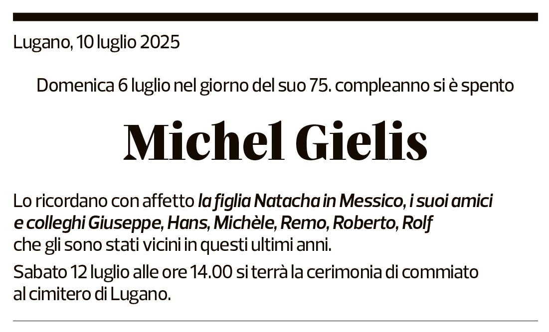 Annuncio funebre Michel Gielis