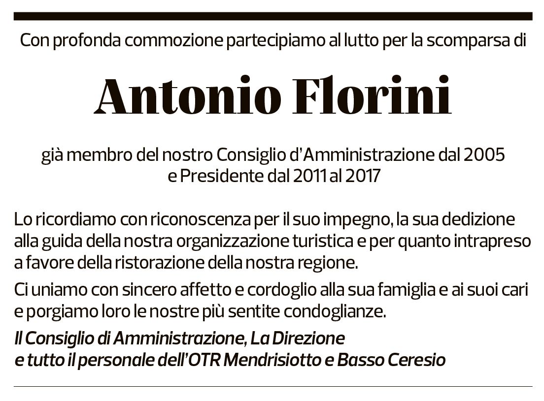 Annuncio funebre Antonio Florini
