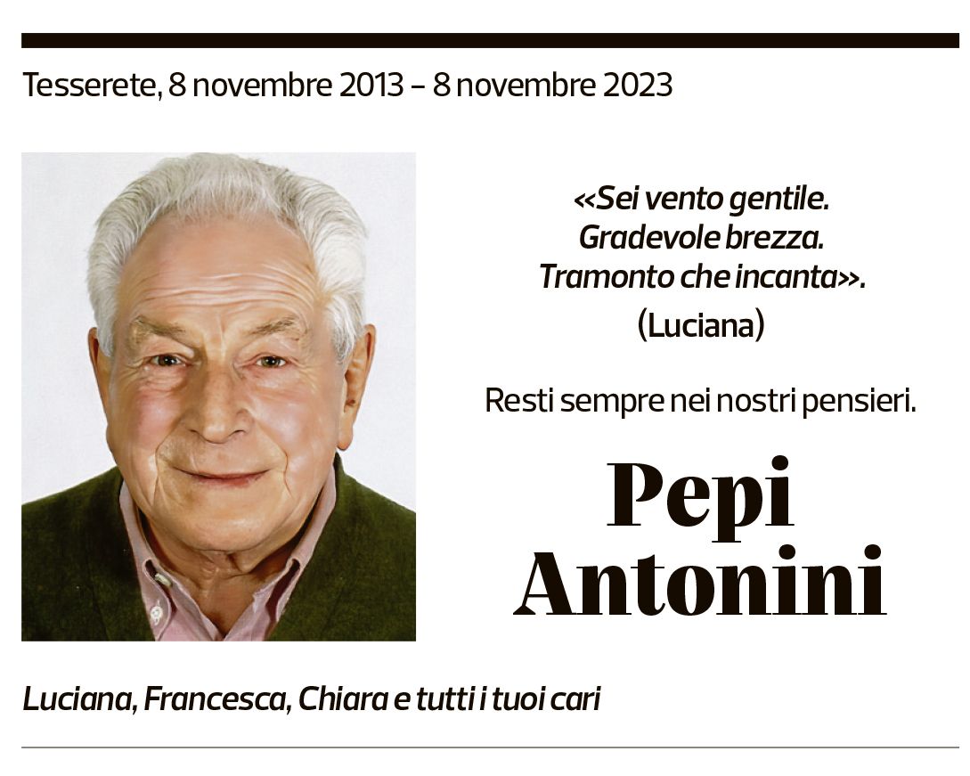 Annuncio funebre Pepi Antonini