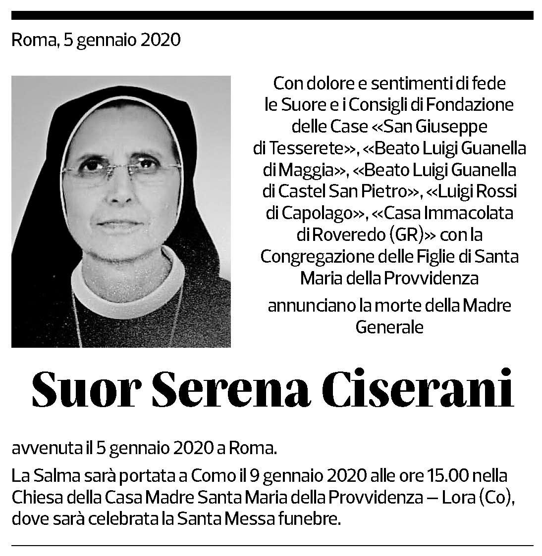 Annuncio funebre Serena Ciserani